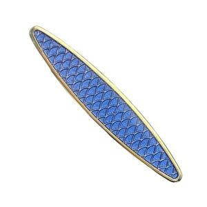 Guilloche blue enamel gold tone bar brooch pin vintage